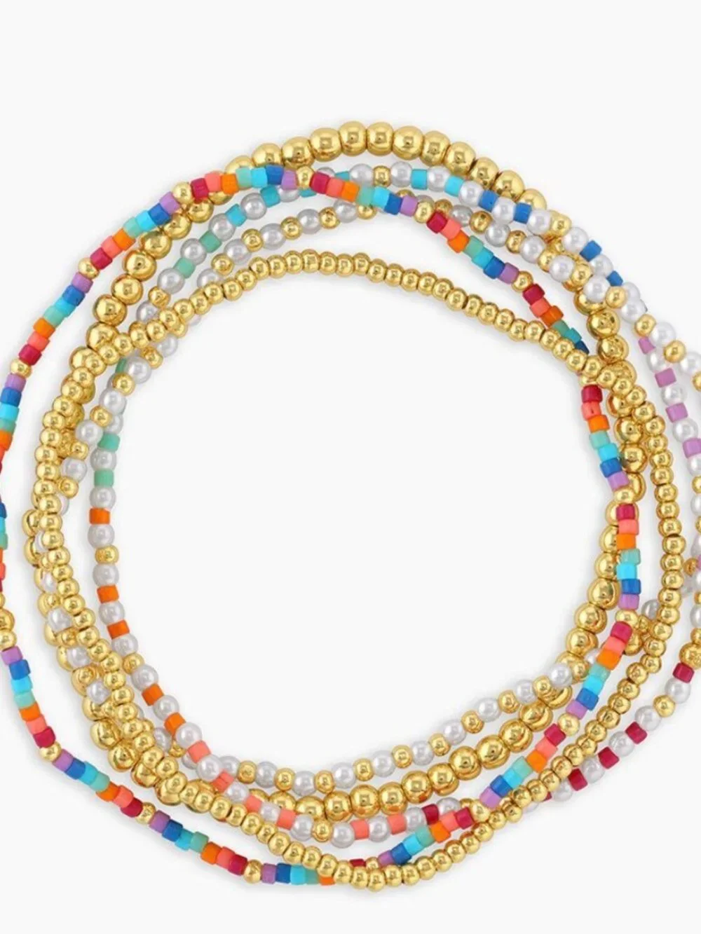 Gorjana Poppy Bracelet Set of 5 Gold Rainbow Pearlized Bea